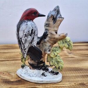 Vintage Napco Porcelain Red-Headed Wood Pecker Figurine, #B3154, 5"